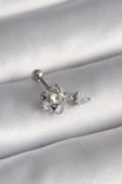 316L Çelik Gümüş Renk Zirkon Taşlı Sallantı Kalp Detay Tragus Piercing - TJ-PR1361 - 1