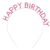 Pembe Kristal Taşlı Gold Happy Birthday Taçı - 1