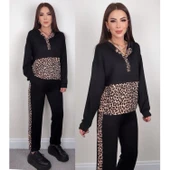 Lucky Life Kadın Uzun Kollu Leopar Detay Sweat Ve Yanı Leopar şerit Detay Pantolon Ikili Takım - 10