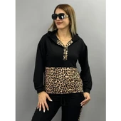 Lucky Life Kadın Uzun Kollu Leopar Detay Sweat Ve Yanı Leopar şerit Detay Pantolon Ikili Takım - 5