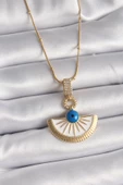 316L Çelik Gold Renk Zincir Zirkon Taş Detaylı Nazar Boncuk Göz Model Kadın Kolye - TJ-BKO9474 thumbnail 1