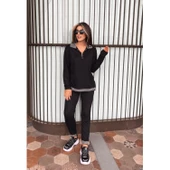 Lucky Life Kadın Uzun Kollu Ribana Ve Fermuar Detay Bluz Ve Yüksel Bel Pantolon 2li Takım - 2