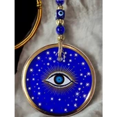 Yaldızlı Mavi Renk Yıldız Motifli Gözlü Duvar Süsü Cam Duvar Dekoru - 3