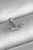 316L Çelik Gümüş Renk Zirkon Taşlı Çiçek Tragus Piercing - TJ-PR1247 - 1
