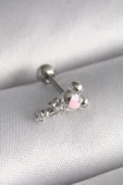 316L Çelik Gümüş Renk Zirkon Taş Detay Pembe Kalp İşleme Tragus Piercing - TJ-PR1281 thumbnail 1