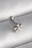 316L Çelik Gümüş Renk Zirkon Taşlı Çiçek Model Tragus Piercing - TJ-PR1283 - 1