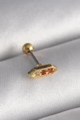 316L Çelik Gold Renk Turuncu Zirkon Taşlı Tragus Piercing - TJ-PR1284 - 1