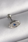 316L Çelik Gümüş Renk Zirkon Taşlı Göz Tragus Piercing - TJ-PR1253 - 1