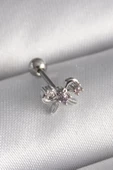 316L Çelik Gümüş Renk Zirkon Taşlı Kurdele Tragus Piercing - TJ-PR1265 - 1