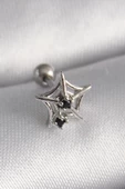 316L Çelik Gümüş Renk Siyah Zirkon Taş Detay Örümcek Ağ Model Tragus Piercing - TJ-PR1293 - 1