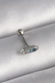 316L Çelik Gümüş Renk Mavi Zirkon Taşlı Tragus Piercing - TJ-PR1285 - 1