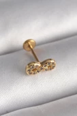 316L Çelik Gold Renk Zirkon Taşlı Sonsuzluk Model Tragus Piercing - TJ-PR1344 - 1
