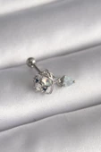 316L Çelik Gümüş Renk Zirkon Taşlı Sallantı Kalp Detay Tragus Piercing - TJ-PR1361 - 1