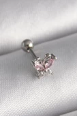 316L Çelik Gümüş Renk Pembe Zirkon Taşlı Kelebek Tragus Piercing - TJ-PR1241 - 1