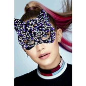 Siyah Kadife Mor Beyaz Pullu Parti Maskesi - 1