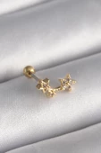 316L Çelik Gold Renk Zirkon Taşlı Kalp Tragus Piercing - TJ-PR1244 - 1