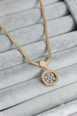316L Çelik Gold Renk İtalyan Zincir Model Gümüş Kar Tanesi Figür Kadın Kolye - 1