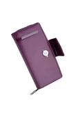 Mor Hakiki Deri Mıknatıslı ve Fermuarlı Kadın Portföy Cüzdan thumbnail 6
