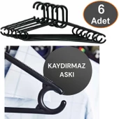 KAYDIRMAZ Elbise Askısı Fular Askısı Gömlek Tişört Askısı Kırılmaz 6 Adet Set Siyah Pantolon Askı - 1