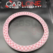 Tay Tüyü Peluş Taşlı Geçme Direksiyon Kılıfı-Spor Görünüm-Pembe-İç 32-Dış 38cm - 1