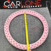 Tay Tüyü Peluş Taşlı Geçme Direksiyon Kılıfı-Spor Görünüm-Pembe-İç 32-Dış 38cm - 3