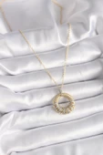 Gold Renk Zincir Gümüş Zirkon Taşlı Daire Model Kadın Kolye - EBJ241123W29329 thumbnail 2