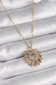 Gold Renk Zincir Zirkon Taşlı Mix Renk Güneş Model Kadın Kolye - EBJ241123W29325 thumbnail 1