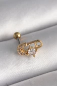 Gold Renk Zirkon Taşlı Toplu İğne Tragus Piercing - EBJ241123W29425 - 1