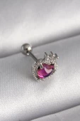 Gümüş Renk Pembe Mineli Kalp Zirkon Taş Detaylı Taç Tragus Piercing - EBJ241123W29414 - 1