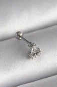 Gümüş Renk Üçgen Zirkon Taşlı Tragus Piercing - EBJ241123W29390 - 1