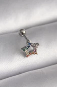Gümüş Renk Renkli Zirkon Taşlı Yıldız Model Tragus Piercing - EBJ241123W29506 - 1