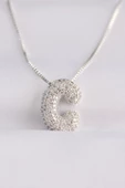 316L Çelik Zincirli Zirkon Taşlı C Harfli Silver Renk Bubble Kolye - 1
