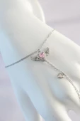 316L Çelik Gümüş Renk Pembe Zirkon Taşlı Kanatlı Kalp Model Şahmeran - 2