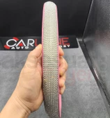 Pembe Deri Üzerine Elmas Taş İşlemeli Geçme Direksiyon Kılıfı-Spor Görünüm-38cm - 1