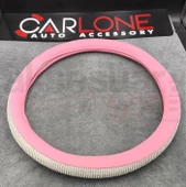 Pembe Deri Üzerine Elmas Taş İşlemeli Geçme Direksiyon Kılıfı-Spor Görünüm-38cm - 2