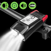 2xXM-T6 LED LUMEN 3 in 1 Hız Gösterge Korna Bisiklet Farı 4000Mah Pil - 1
