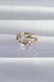 Pirinç Gold Renk Zirkon Taşlı Damla Earcuff Küpe - 1