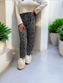 derene desenli bayan kadife dokulu siyah beyaz pijama altı XL - 1