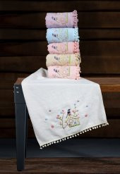 BEGENALHOME Kadife Ponponlu Light Kuş 6lı El ve Yüz Havlu Seti50 x 90 cm Pamuklu - 1