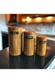 Bambu Görünümlü Kapak ve 3'lü Dama Desenli Metal Kavanoz Seti - 2
