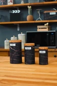 Bambu Görünümlü Kapak ve 3'lü Dama Desenli Metal Kavanoz Seti - 12