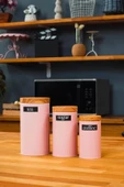 Bambu Görünümlü Kapak ve 3'lü Dama Desenli Metal Kavanoz Seti - 10