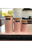 Bambu Görünümlü Kapak ve 3'lü Dama Desenli Metal Kavanoz Seti - 6