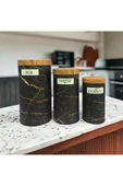 Bambu Görünümlü Kapak ve 3'lü Dama Desenli Metal Kavanoz Seti - 7