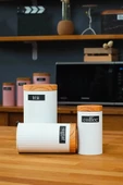 Bambu Görünümlü Kapak ve 3'lü Dama Desenli Metal Kavanoz Seti - 1
