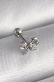 316L Çelik Gümüş Renk Zirkon Taşlı Kurdele Tragus Piercing - 1