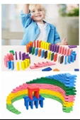 Domino Oyunu Eğitici 100 Parça 1 Paket 100 lü Ahşap Renkli Domino Taşı Akıl Zeka Mantık ve Strateji Oyunu Okul Öncesi thumbnail 3