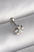 316L Çelik Gümüş Renk Zirkon Taşlı Çiçek Model Tragus Piercing - 1