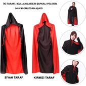 Periboia Siyah Kırmızı Çift Taraflı Kapişonlu Pelerin - 1