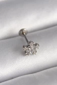 316L Çelik Gümüş Renk Zirkon Taşlı Yıldız Model Tragus Piercing - 1